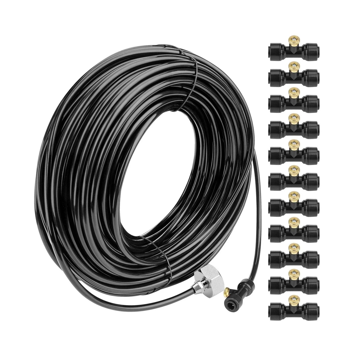 Misting Cooling System 98.4FT (30M) Misting Line + 50 Brass Mist Nozzles + 45 T-Connectors + 1 Faucet Adapters (3/4") Outdoor Mister for Patio Garden Greenhouse Trampoline for Waterpark