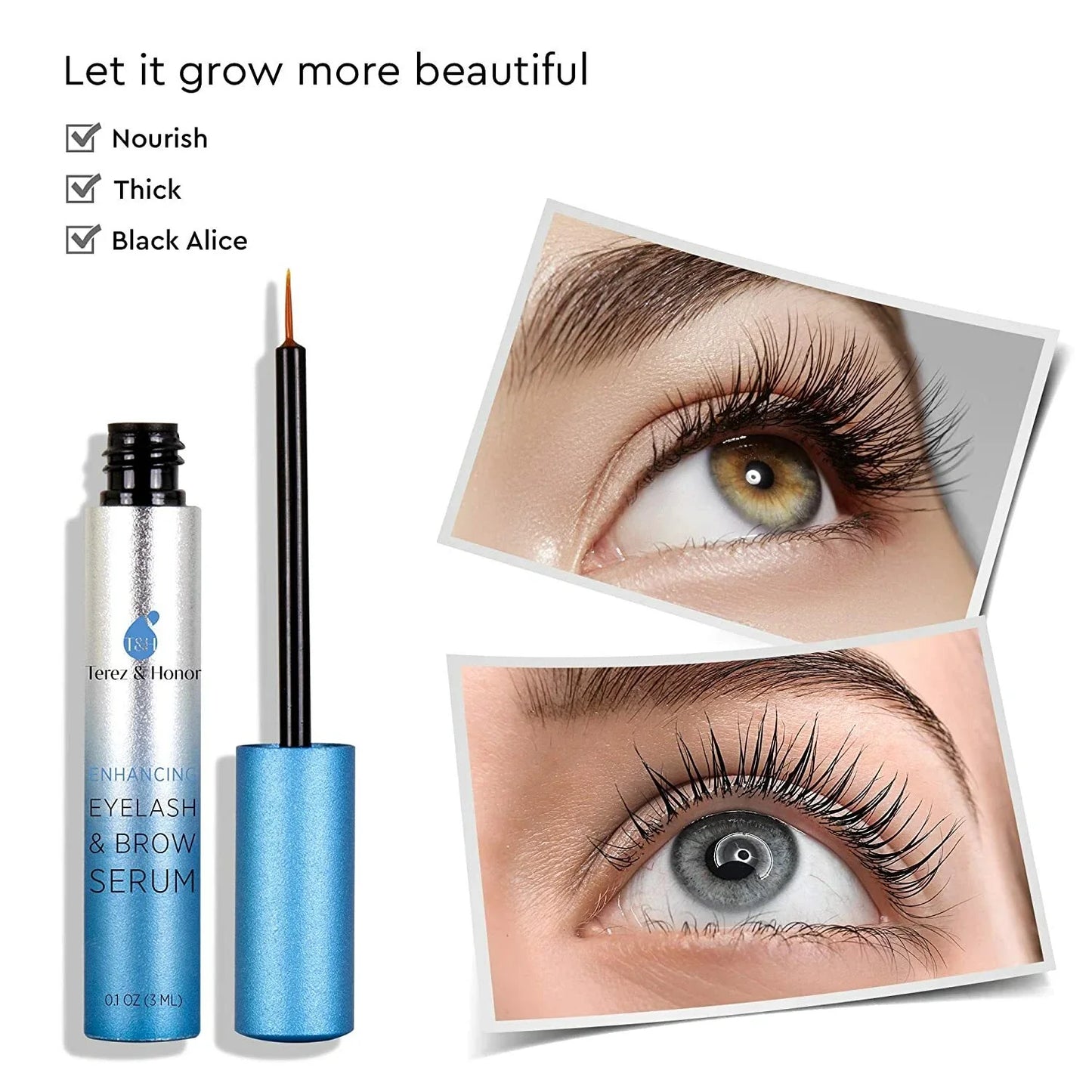 TEREZ & HONOR Natural Eyelash Growth Serum & Brow Enhancer – Grow Thicker, Longer Lashes