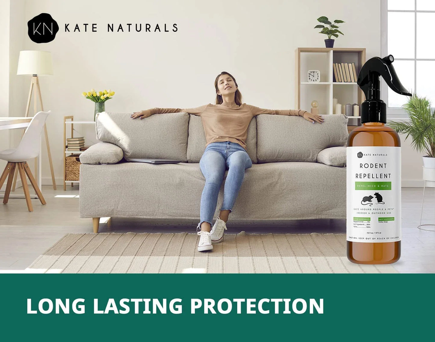 Peppermint Oil Rodent Repellent Spray (16oz) from Kate Naturals. Mice Repellent with Peppermint Oil to Repel Mice and Rats. Non-Toxic Peppermint Spray for Rodents, Raccoons Outdoors. Made in USA